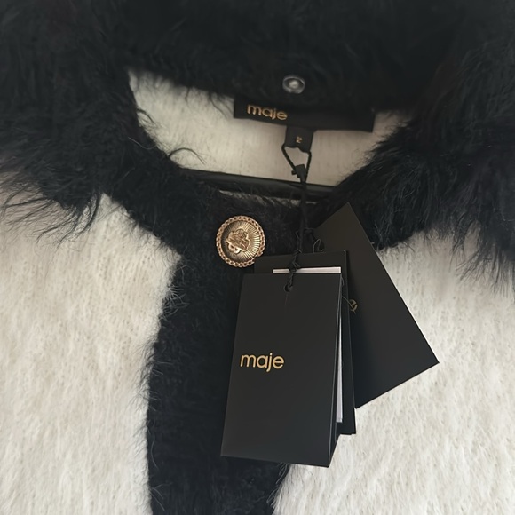 BNWT Maje Fluffy Knit Cardigan In Black / White - Picture 4 of 5